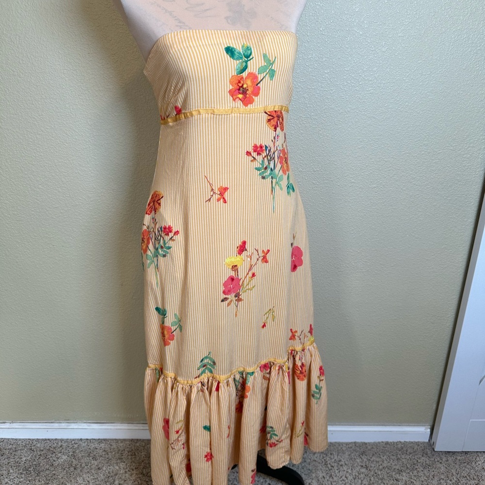 Free People Strapless Yellow Floral Dress